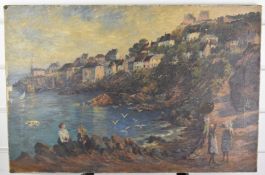 Clara Homan oil on canvas coastal landscape, possibly North Devon fishing village, signed and