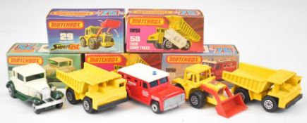 Five Matchbox 75 Series diecast model cars comprising numbers 29, 58 x 2, 69 and 73, all in original