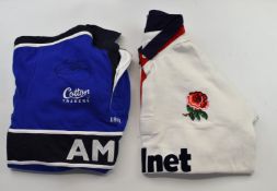 Sale Sharks ruby shirt signed by Jason Robinson and an unsigned no 13 England Rugby shirt, size 44