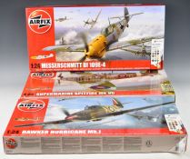 Three Airfix 1:24 scale model aeroplane kits comprising Messerschmitt Bf 109E-4 A50176,