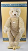 Steiff 1908 Replica Teddy bear with growler, white mohair, disc joints, cloth pads, stitched