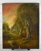 Henri Winstanley oil on canvas Victorian landscape, figures and sheep in a lane near Buxton,