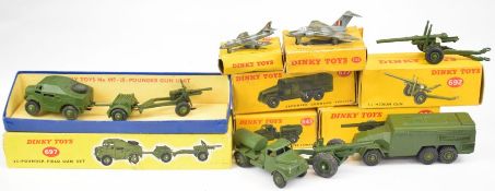 Seven Dinky Toys diecast military vehicles comprising Army Water Tanker 643, Armoured Command
