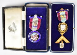 Two Masonic medals or jewels, one hallmarked silver and enamel for the Rock of Hope Lodge of MMM No.