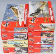 Nine Airfix 1:72 scale model aeroplane kits to include Hawker Hurricane Mk.1 A0101A, Focke-Wulf