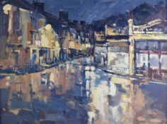 Terry Humphries oil on board High Street from Palace Hotel, Buxton, signed lower left, with Buxton