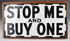 Walls ice-cream bicycle, 'stop me and buy one' vintage enamel advertising sign, 18 x 33cm, mounted