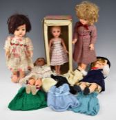 Six 1960's hard plastic Pedigree and Roddy children's dolls, one in original box.