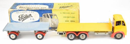 Shackleton Toys clockwork model Foden FG6 with yellow body and red arches, 8 ton Dyson Trailer,