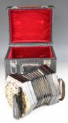 Wheatstone Anglo system concertina, circa mid 20thC, with Linota to handles, metal pierced ends,