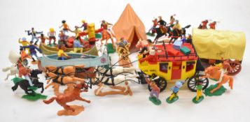 Timpo 'Cowboys & Indians' plastic playset including figures, horses, wagons, kayaks, water raft