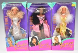 Three Hasbro Sindy 'Top Model' fashion dolls comprising Naomi Campbell, Claudia Schiffer and Karen
