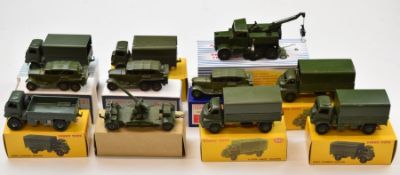 Eleven Dinky Toys diecast model military vehicles to include Army Covered Wagon 623, 3-Ton Army