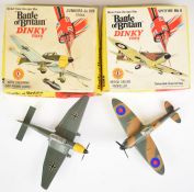 Two Dinky Toys Battle of Britain diecast model aeroplanes comprising Spitfire MkII 719 and Junkers