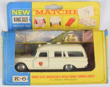 Matchbox King Size diecast model Mercedes Benz 'Binz' Ambulance with white body, ivory interior,