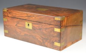 19thC walnut brass bound and inlaid writing slope, 45 x 25 x 19cm