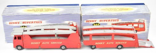 Dinky Supertoys diecast model Car Carrier 984 and Car Trailer 985, both with red / grey