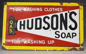 QAS Hudson's Soap For Washing Clothes For Washing Up vintage enamel advertising sign, 23 x 38cm