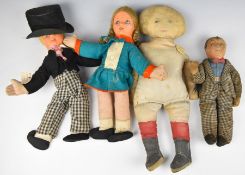 Three Deans Rag Book dancing dolls comprising 'Joan & Peter' and Lupino Lane together with an