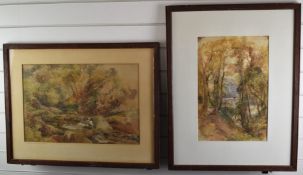 Two Paul Joseph Naftel (1817-1891) watercolour landscapes, one titled A Beck in the Bolton Woods,