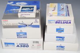 Nine Dragon and Herpa diecast model Airbus aeroplanes to include A380, A340-500 and A321, all in