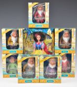 A full set of Mattel/Disney Snow White and the Seven Dwarfs dolls including Doc, Happy, Grumpy,