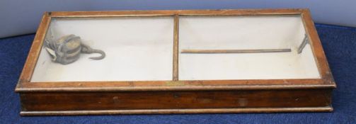 19th / 20thC mahogany glazed sloping museum / haberdashery / shopfitting display cabinet, W125 x D59