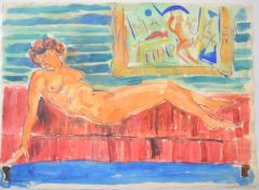 Sergey Luppov (Russian 1893-1977) watercolour study reclining nude woman, signed lower left 33.5 x