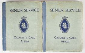 Two albums of cigarette cards including Senior Service Sporting Events and Stars featuring a Joe