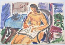 Sergey Luppov (Russian 1893-1977) watercolour study seated nude woman, signed lower right 31.5 x