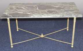Italian or similar marble topped coffee table with gilt metal base, L92 x W50 x H44cm