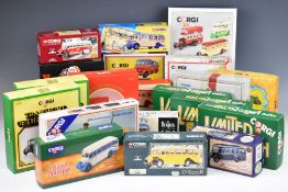 Twenty-one Corgi diecast model bus boxed sets to include The Beatles Magical Mystery Tour Bus 35302,