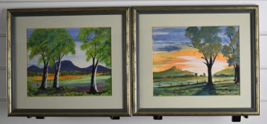 Greg Kelly (1940-1991 Australian Aboriginal) pair of watercolours gumtrees and mountains, 19 x 23cm