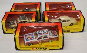Five 1970's Corgi diecast model cars comprising Mercedes 240 291, Rolls-Royce Corniche 279,