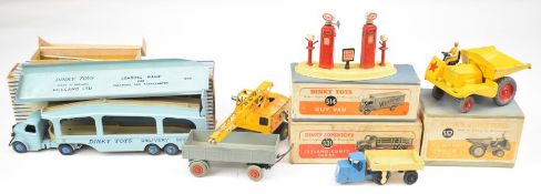 For vintage Dinky Toys diecast models comprising Guy Van 514, Dumper Truck 562, Coles Mobile Crane