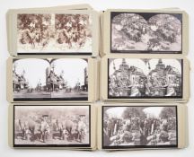 Approximately fifty stereoscopic cards including Bangkok, railway and railroad including train