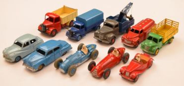 Ten Dinky diecast model cars to include Studebaker, MG Midget, Commer Tow Truck, Talbot Lago and