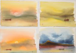 Trevor Castle (contemporary British) portfolio of thirty three watercolour seascapes and landscapes,
