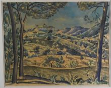 Ethelbert White (1891-1972) charcoal and watercolour 'Olive Plantation', signed lower right and with