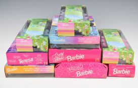 Nine Mattel Barbie dolls including Crystal Splendor 15136, Emerald Elegance 12322 and Mermaid