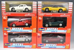 Six Revell and Majorette 1:24 scale diecast model sports cars to include Porsche 956 8604, BMW Z1