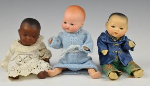 Three Armand Marseille bisque headed Dream Baby dolls with weighted eyes, tinted cheeks, painted