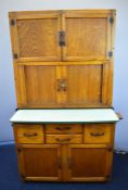 Hygena retro 1940s/50s oak kitchen cabinet with tambour front, top cupboard with 'household wants