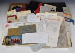 A collection of letters, postcards, address books, passport, early contract, telegram, school books,