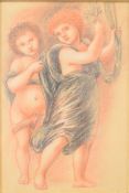 Original colour drawing of two young cherubs after the work by Sir Edward Burne-Jones Caritas /
