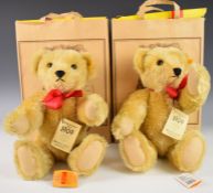 Two Steiff 1909 replica Teddy bears with growler, golden mohair, disc joints, stitched features