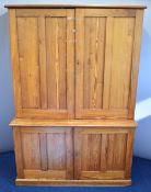 Pitch pine Edward VII and George V Post Office or similar cupboard, the top pair of doors opening to