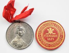 International Exhibition 1871 opening ceremony steward's badge and a commemorative medal for HRH