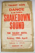 Shakedown Sound poster The Talbot Hotel, Knightwick, 19 April 1968. Formerly the property of Terence