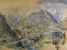 Paul Joseph Naftel (1817-1891) watercolour river valley with ruined mill or similar building